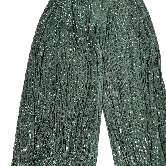 Zara Sequined Sheer Balloon Pants Elastic Waist Size Small Green Club Night NWT - Picture 6 of 16